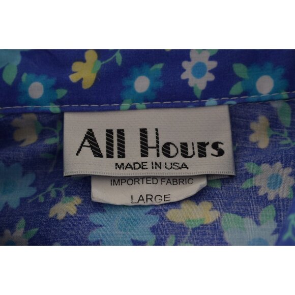 Vintage 80s Poly/Cotton Blue Floral Print Blouse | size Large - Picture 7 of 10